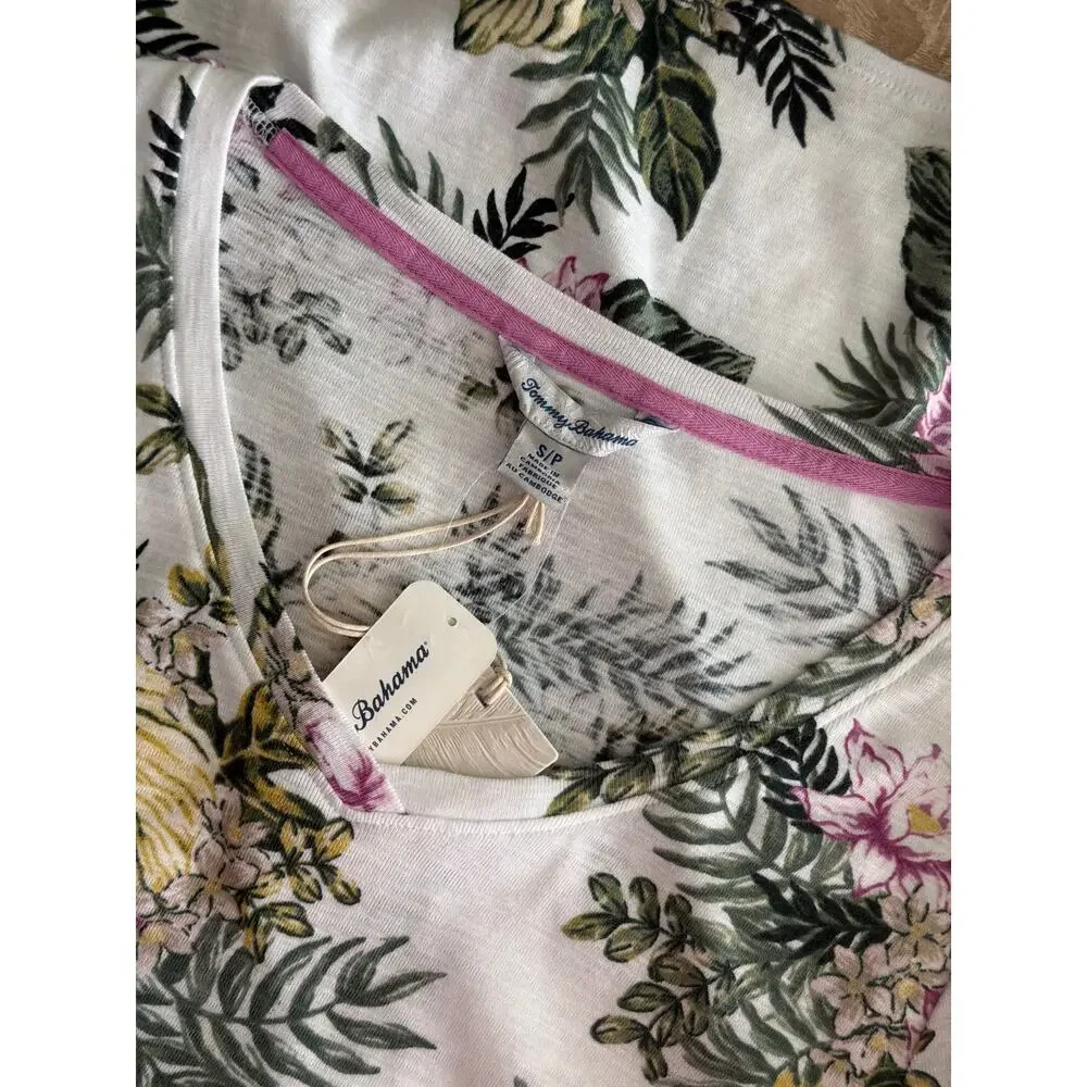 Tommy Bahama Ashby Isles Petal of Luxury T-Shirt White Floral Women's Medium NEW